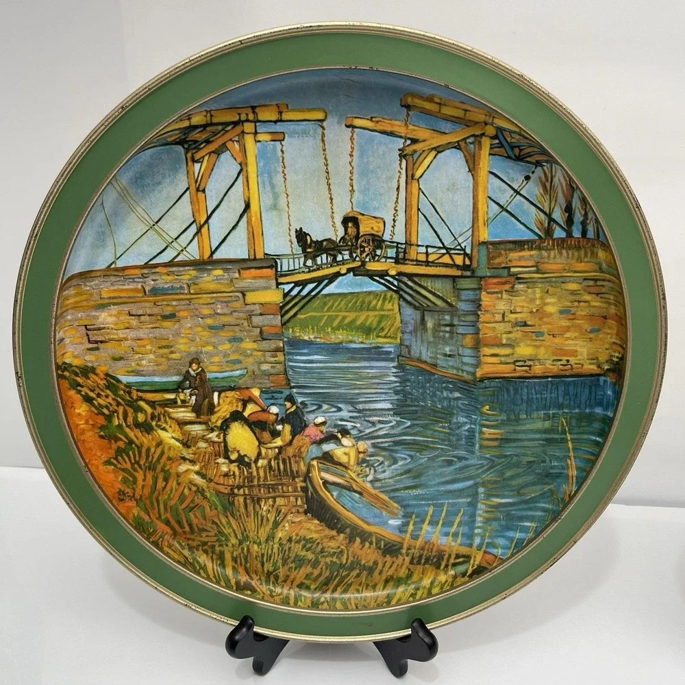 Vintage Sunshine Biscuits Tin Lid Serving Tray Set Featuring Van Gogh's Works